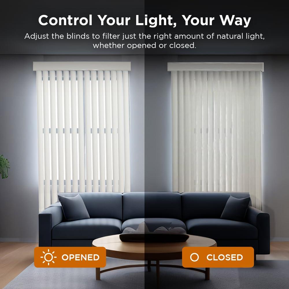 BlindDen BlindDen - Vinyl Vertical Window Blinds for Home - Vertical Blinds for Sliding Glass Doors - Solid Off-White 72" Wide x 60" Long, USA