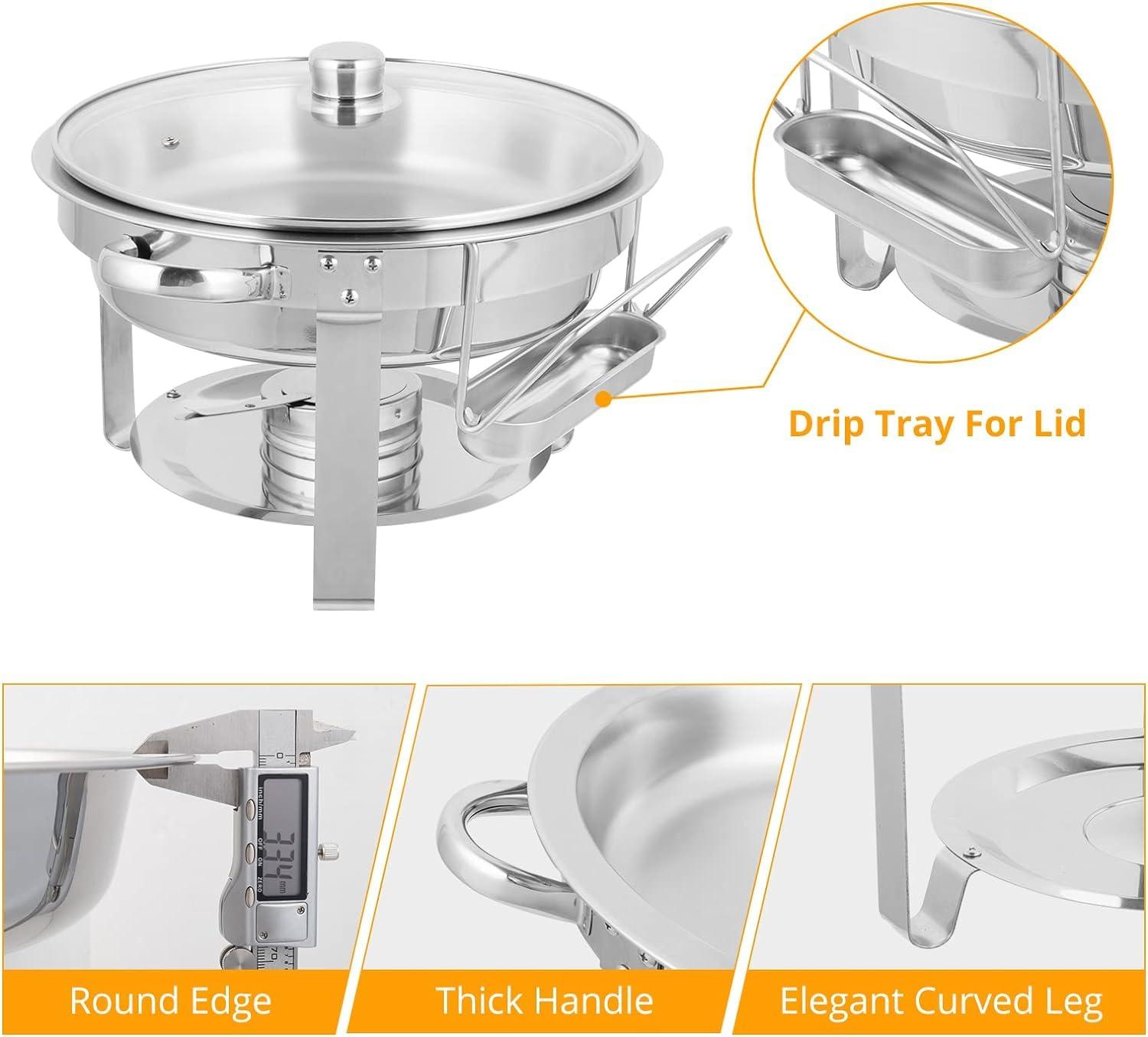 ROVSUN ROVSUN 5Qt 6 Pack Chafing Dish Buffet Set, NSF Stainless Steel Round Chafers for Catering, Buffet Servers and Warmers Set with Glass Lid & Lid Holder for Wedding Party Banquet Event