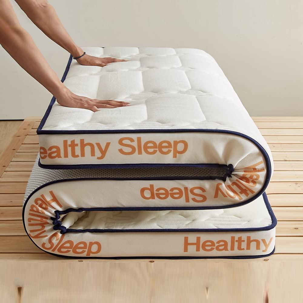 HomeLoft Basics Futon Mattress Padded Japanese Floor Mattress Roll Up Tatami Mat Portable Sleeping Pad Bed Mattress Topper for Camping Tent Road Trip Guest Room Student Dormitory,White 5cm,Full