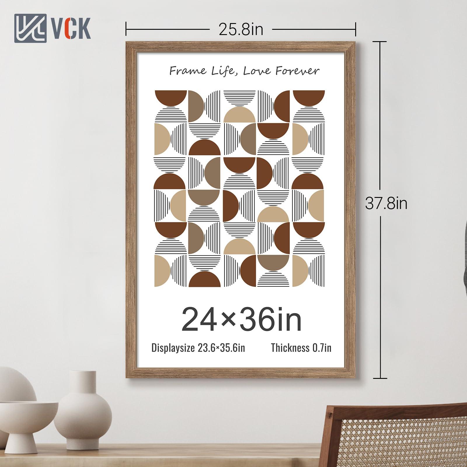 VCK VCK 24x36 Poster Frame 3 Pack - Brown Walnut, Natural Textured Solid Wood Picture Frame, Wall Mounting Hanging