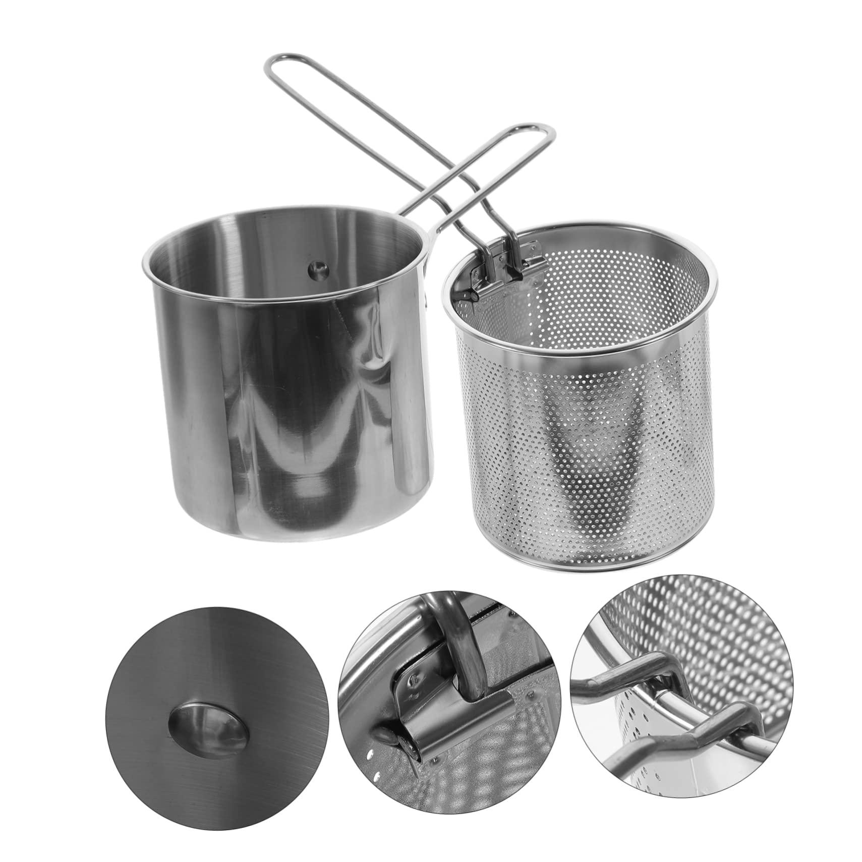 KICHOUSE KICHOUSE Stainless Steel Deep Fryer Pot with Frying Basket Multi Use Cooking Kit for Home Portable Frying Pan with Handle Ideal for Frying Boiling and Steaming
