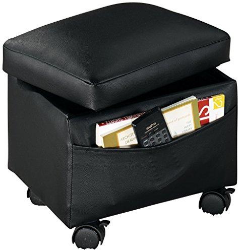OakRidge OakRidge Flip Top Small Storage Ottoman, 13” L x 10” W x 12” H – Side Pocket Stores Magazines, Books & Remote Control – 4 Plastic Casters Lock in Place, Vinyl Covering Easily Wipes Clean