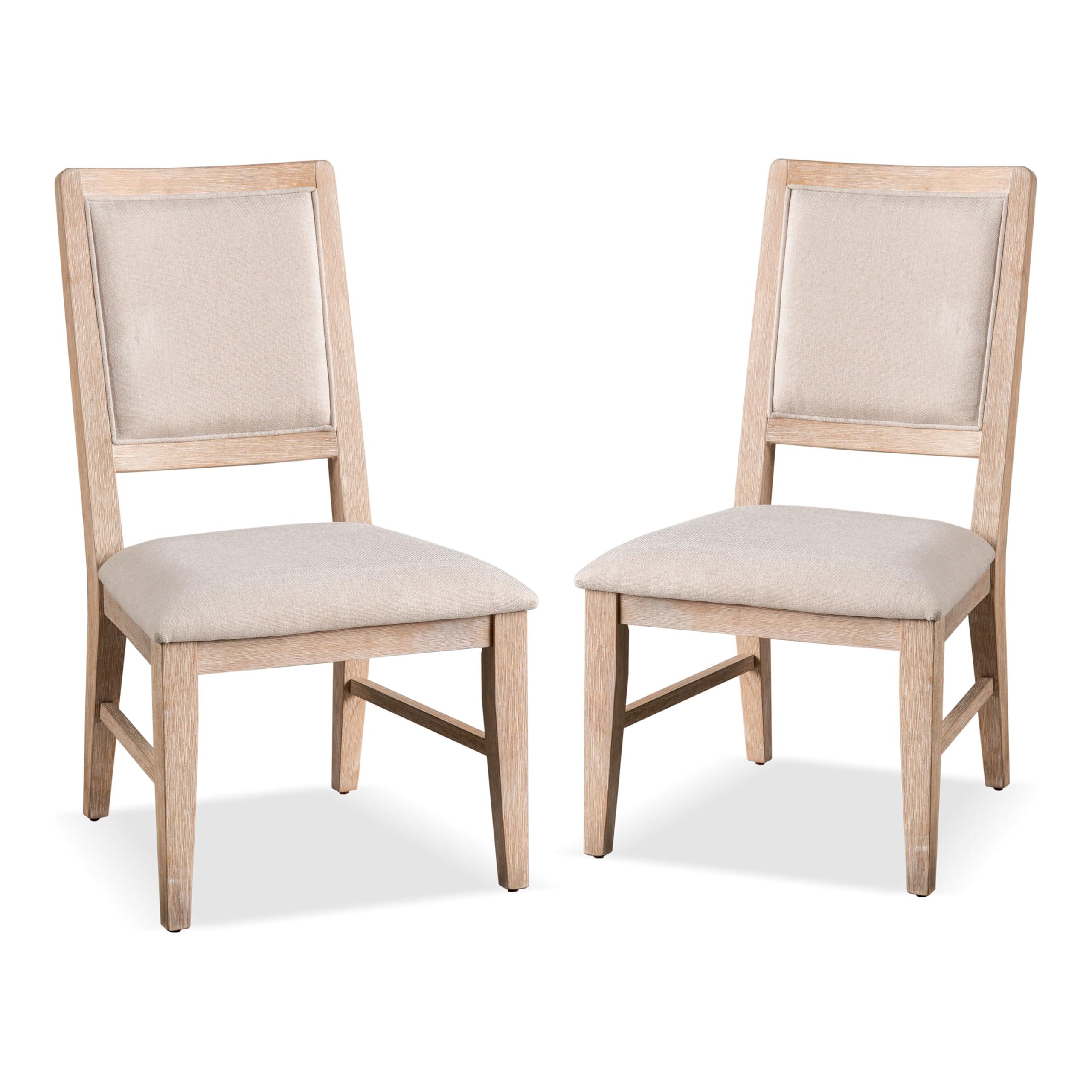 Furniture of America Furniture of America Tamsin Solid Wood Frame Side Chairs Set of 2 with Fabric Padded Seat, Accent Seating for Dining Room, Home Kitchen, Distressed Natural