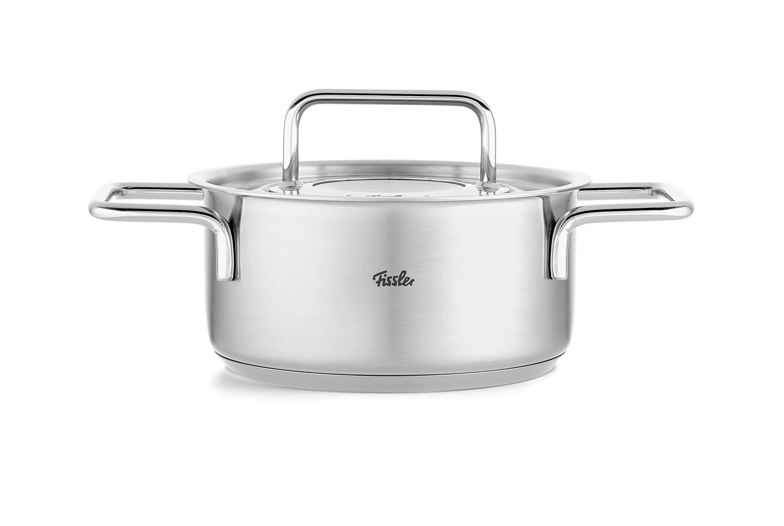 Fissler Fissler Pure Collection 6-Piece Stainless Steel Saucepan Set with Metal Lids (3 Saucepans, 1 Stewing Pan 1 Saucepan 1 Stainless Steel Care) Induction