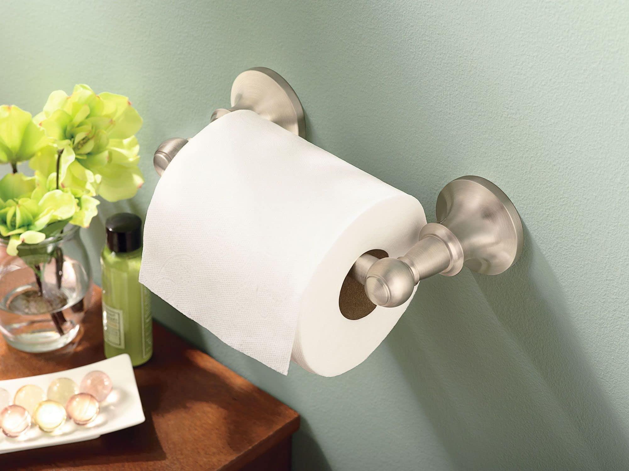 Moen Moen Vale Brushed Nickel Double Post Pivoting Toilet Paper Holder, Wall Mounted Toilet Tissue Holder for Bathroom, RV, DN4408BN