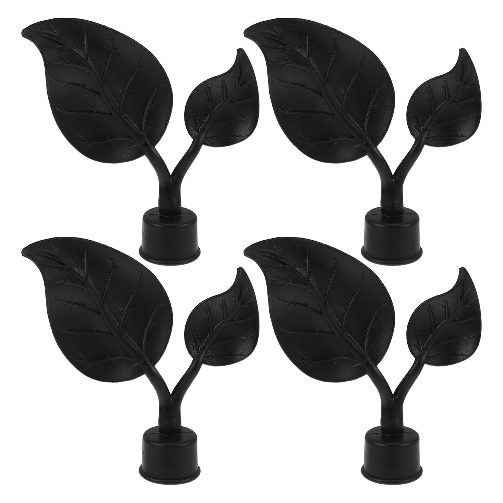 VOSAREA 4Pcs Curtain Rod Finials Drapery Rod Finials Leaf Shaped Curtain Pole End Caps Window Curtain Rod Head Plugs Black