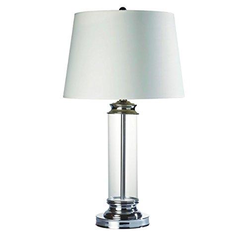 HONGVILLE Hongville HV TLAMP 31183 Chrome Base Clear Glass Body Fabric Shade Table Lamp
