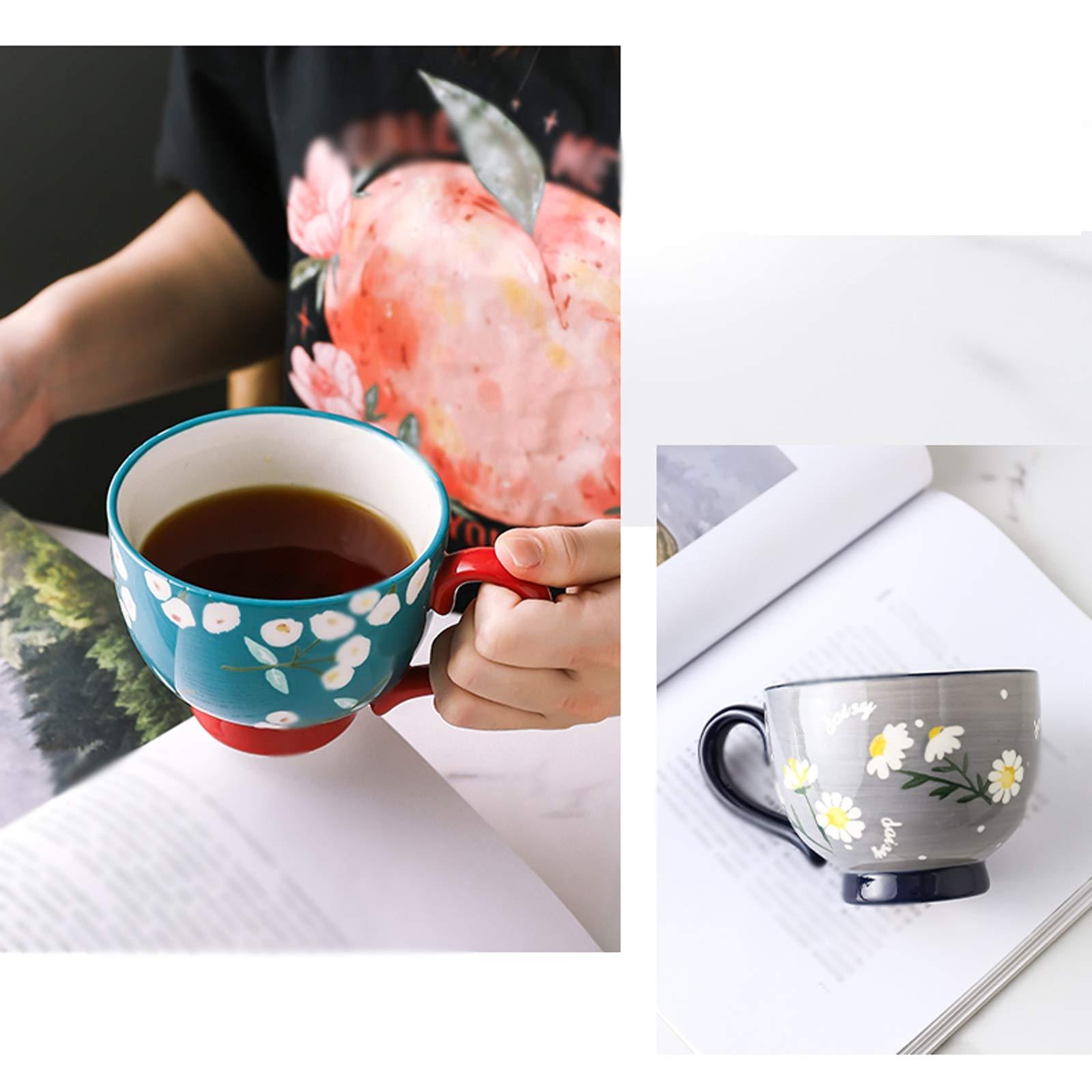 Generic Coffee Cups Exquisite Hand-Painted Breakfast Cup Large Capacity Mug 16.9 Oz Water Cup Can Be Used to Drink Coffee Milk and Juice/Black/500Ml