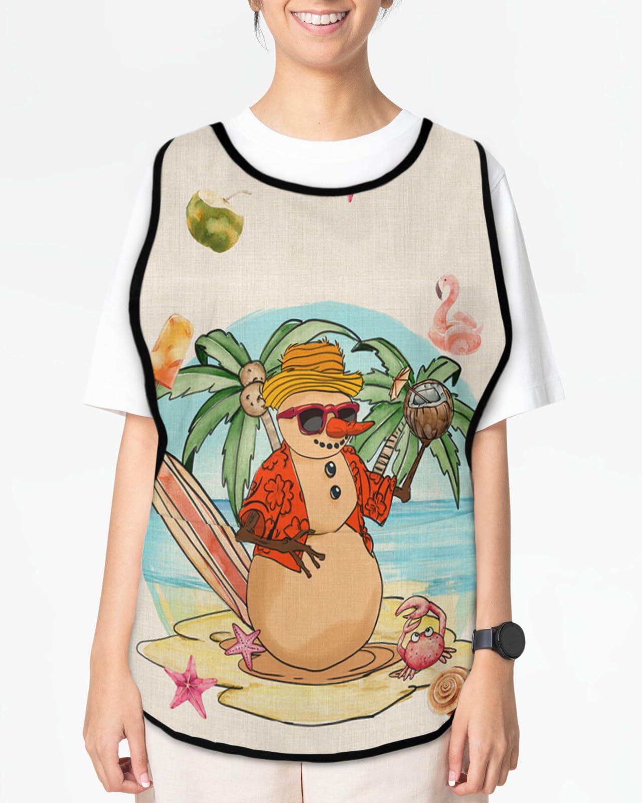 Jolunifun Christma Cobbler Apron with Pockets,Women Men Smock Bib Adjustable Kitchen Chefs Cooking Cleaning Nursing Work Vest Waterproof Clothing Protection,Rustic Summer Beach Snowman Starfish 1 Pack,20\"x31.5\"