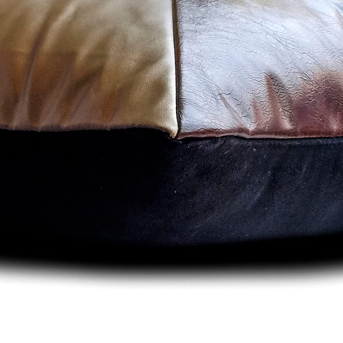 The HomeCentric The HomeCentric Euro Pillow Sham Covers, Black & Brown Pack of 2, 26x26 inch (65x65 cm) Euro Shams, Faux Leather Patchwork Metallic Leather Euro Shams for Sofa, Geometric - Hide and Style