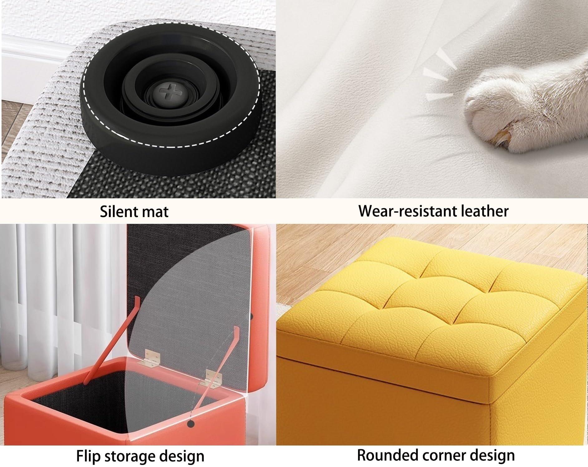 SHGCLKD SHGCLKD Foot Stool, Cube Storage Stool, Bedroom Foot Stool with Storage Function, Leather Storage Stool with High Elastic Cushion(White)