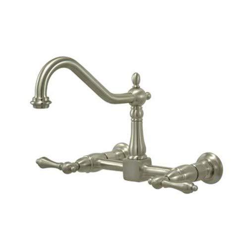 Kingston Brass Kingston Brass KS1248AL Heritage Wall Mount Center Kitchen Faucet Lever Handle, 8-1/2", Brushed Nickel