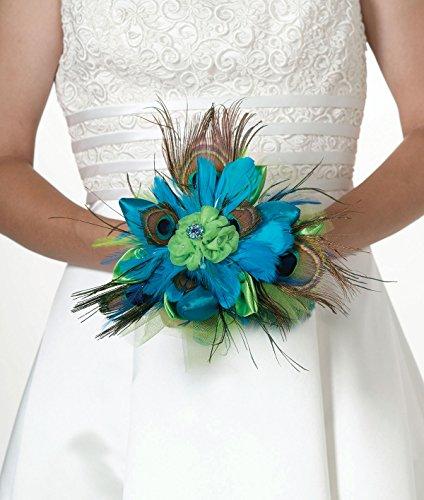 Lillian Rose Lillian Rose Aqua Peacock Feather Wedding Bouquet, Clear