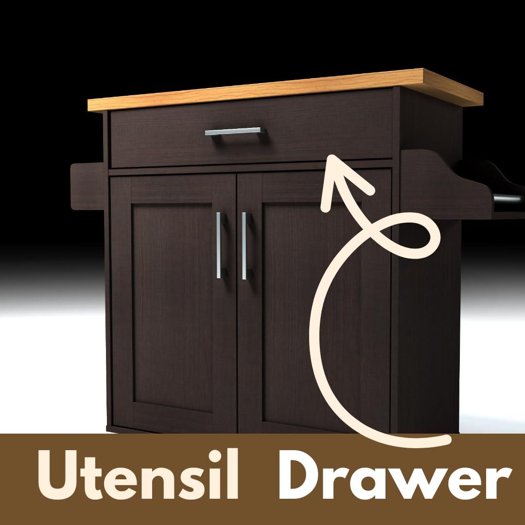 Hodedah Hodedah Kitchen Island with Spice Rack, Towel Rack & Drawer, Black with Beech Top