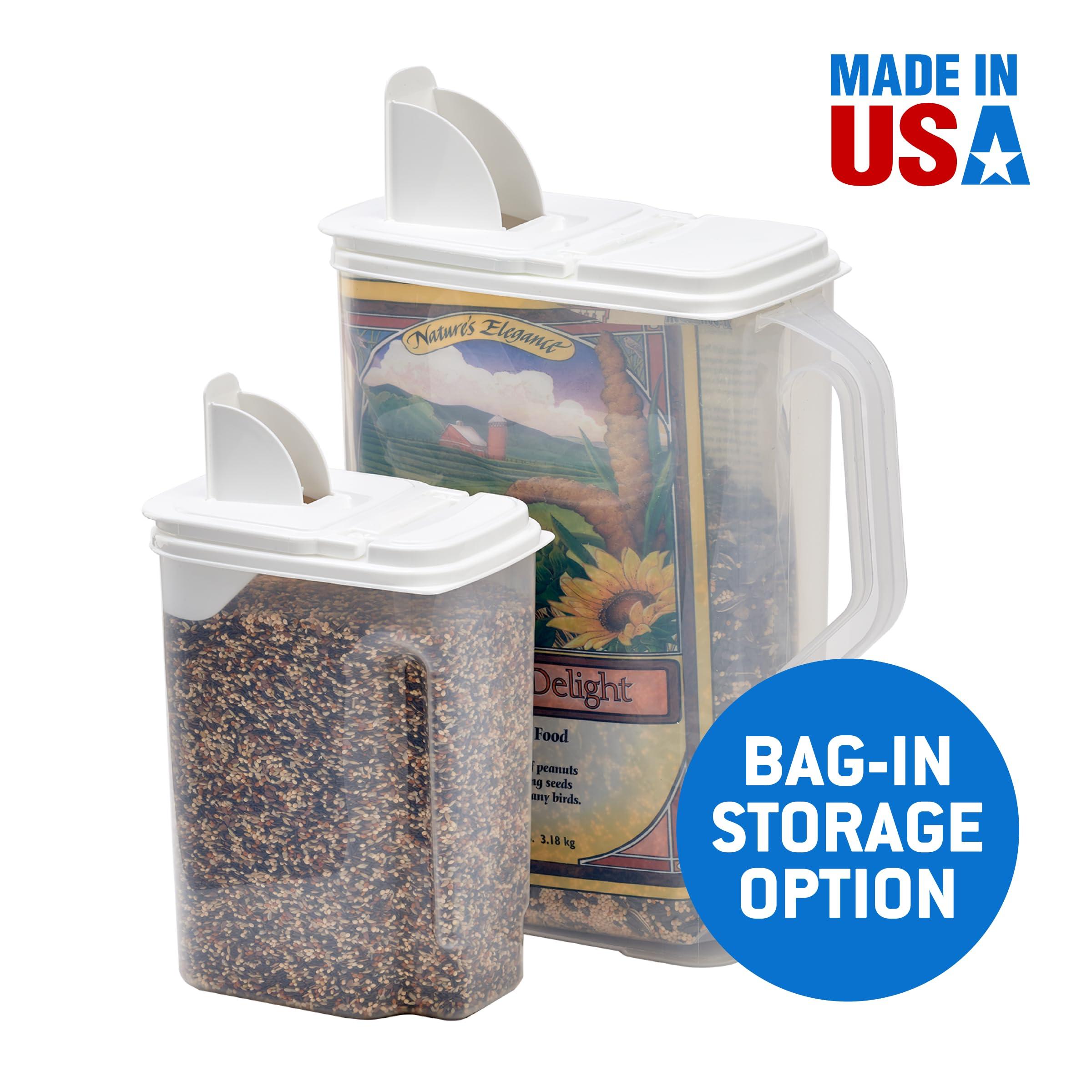 Buddeez Buddeez Pet Food Storage Containers - 2 Count Bird Seed Dispenser with Pour Tight Lids and Easy Pour Spouts, 8 Qt and 3.5 Qt, Bird Seed Storage for Small and Large Feed, BPA Free