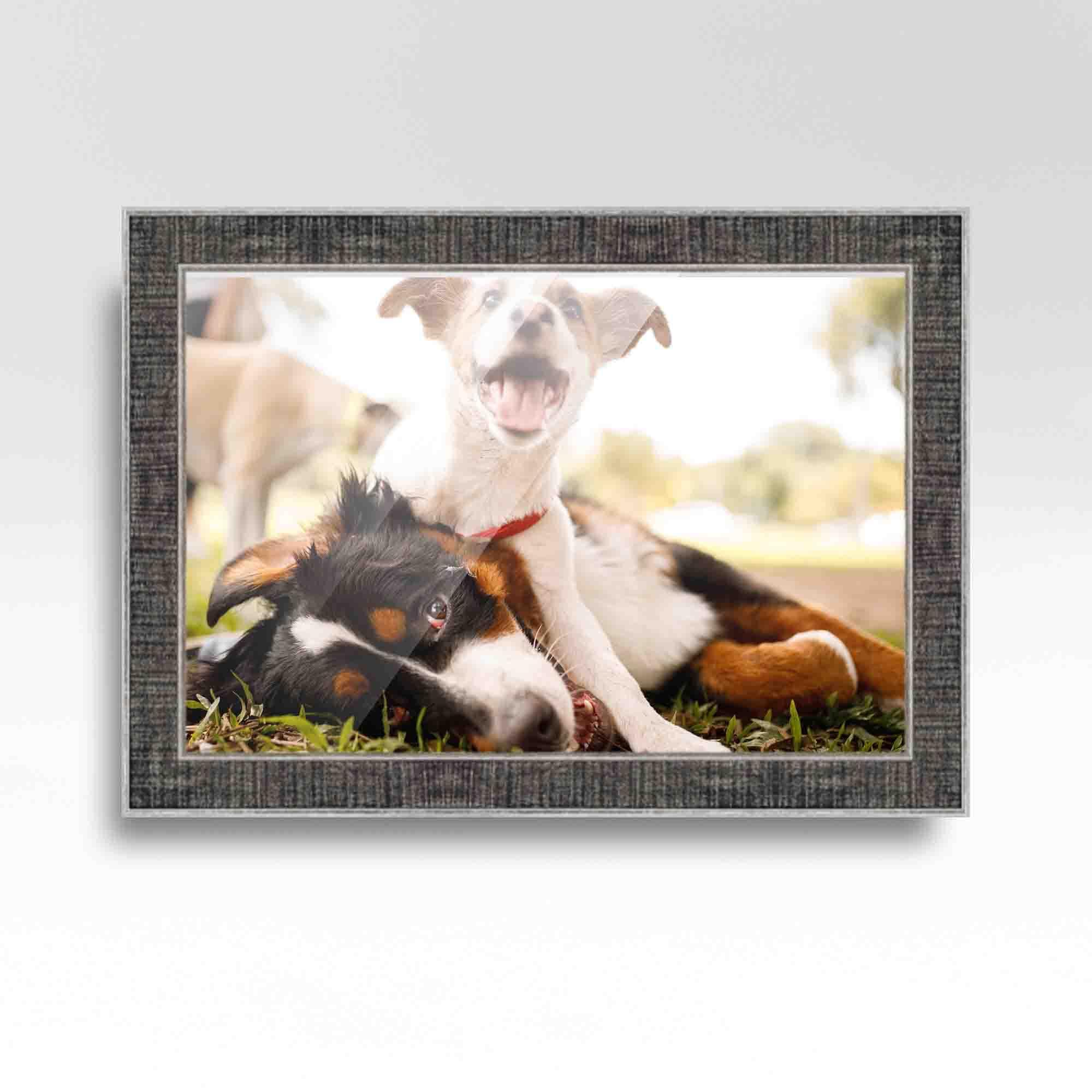 CustomPictureFrames.com 23x16 Frame Silver Black Rustic Sonoma Solid Wood Picture Frame | 1.5 Inch Moulding Width | Complete with UV Acrylic Plexiglass, Foam Board Backing & Hanging Hardware Included