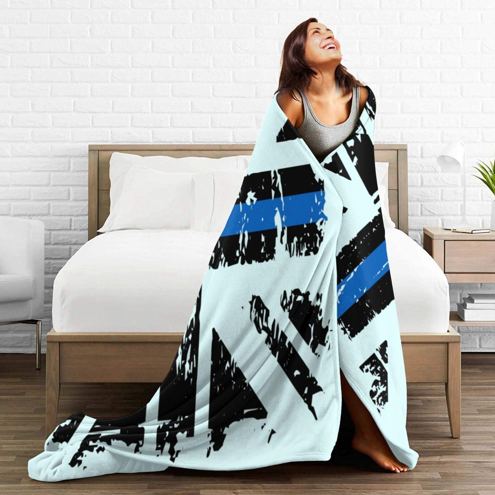 BASTU Thin Blue Line Fire Brigade Union Jack UK Flag Throw Blanket for Men Women Couch Bed Sofa Throw Blanket 60\"x50\" Blankets