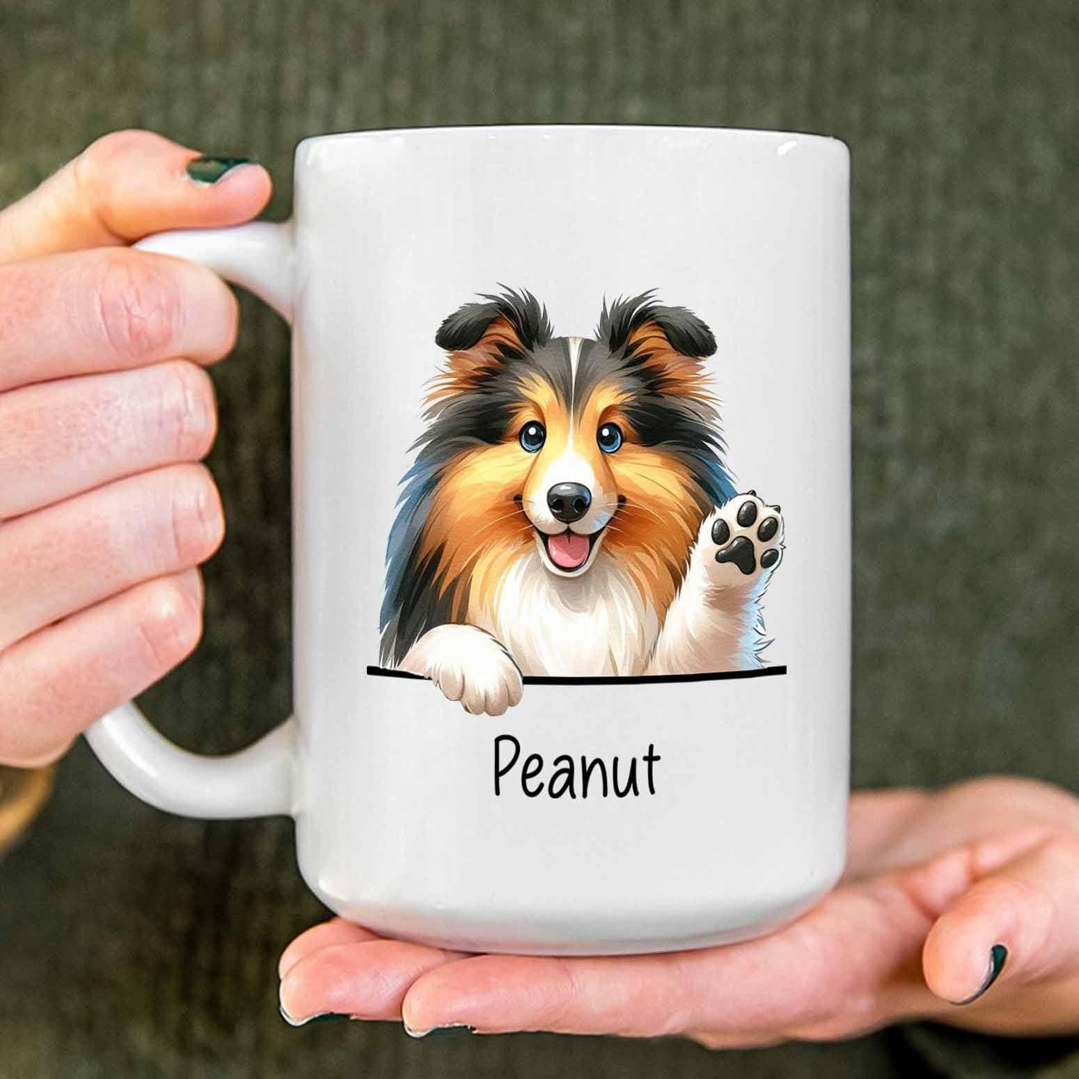 Gissty Personalized Shetland Sheepdog Mugs Gifts For Dog Dad Mom, Cute Shetland Sheepdog Face Tea Cup, Shetland Sheepdog Art Crayon Style Coffee Mug, Shetland Sheepdog Breed White Ceramic Cup 11oz 15oz