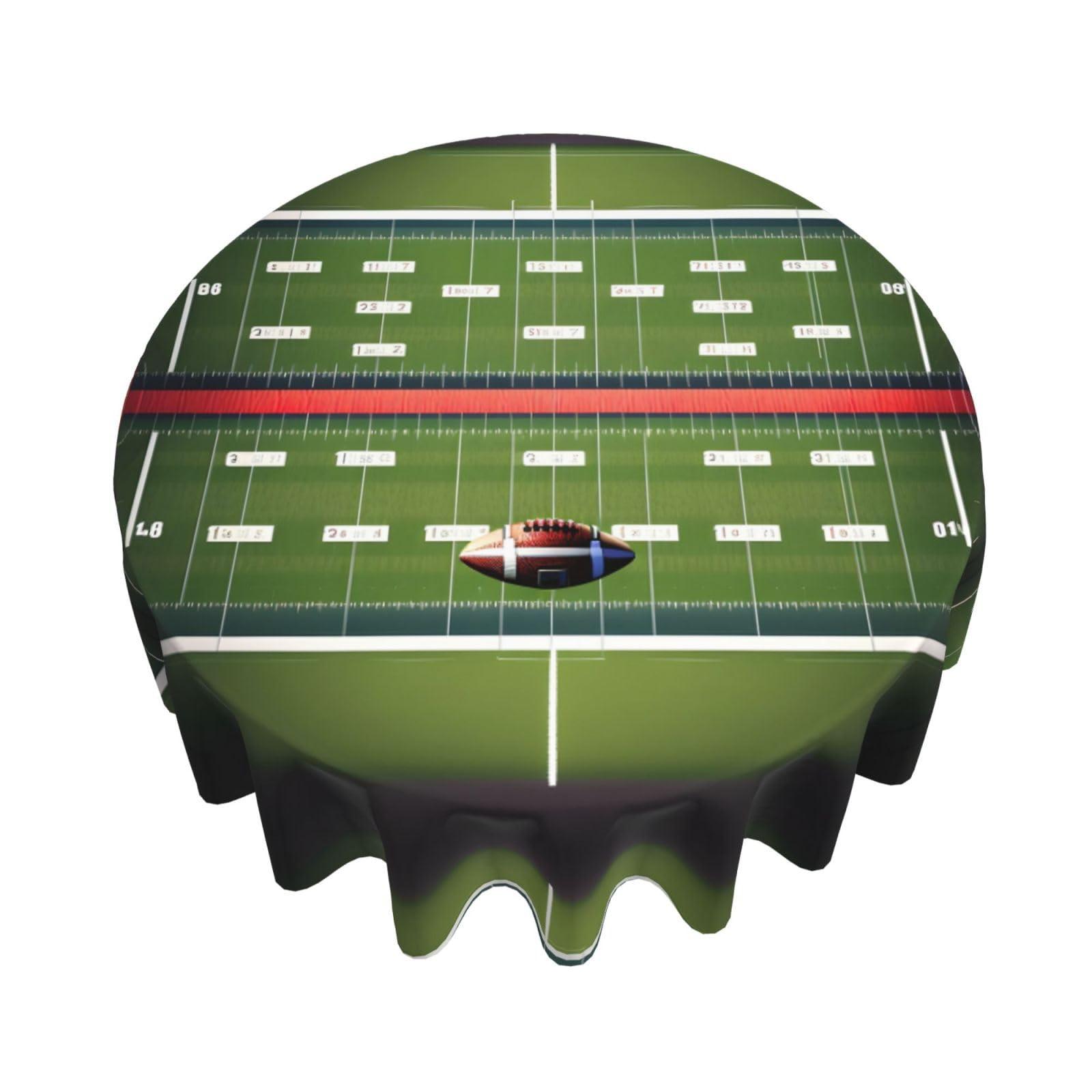 FRESQA American Football Field and Ball Round Tablecloth - 60 Inch Polyester Table Cloth Decorative Fabric Table Cover for Dining Table