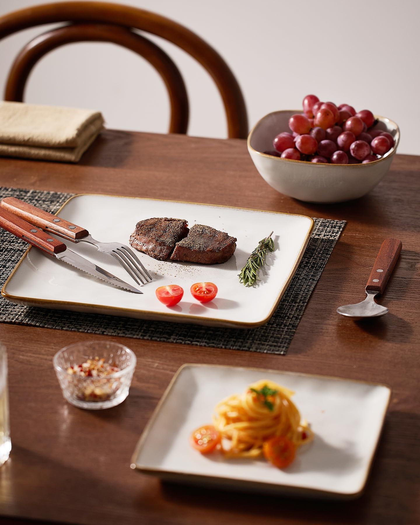 famiware Famiware Ocean Square Plates and Bowls Set, 18 Pieces Dinnerware Sets, Dishes Set for 6, Microwave and Dishwasher Safe, Scratch Resistant, Cappuccino White