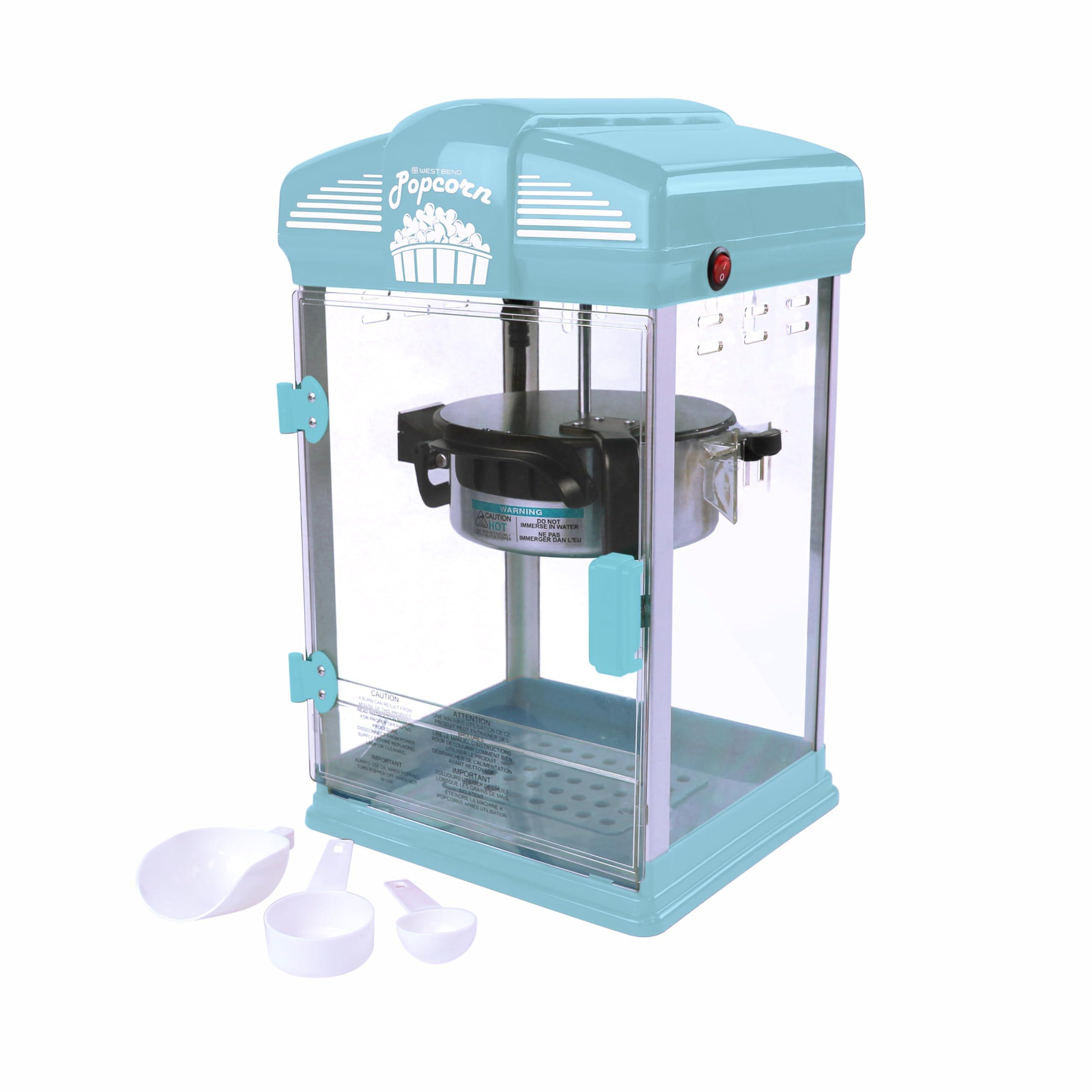 West Bend West Bend Stir Crazy Movie Theater Popcorn Popper, Gourmet Popcorn Maker with Nonstick Popcorn Kettle, Measuring Tool and Scoop , 4 Qt, Blue