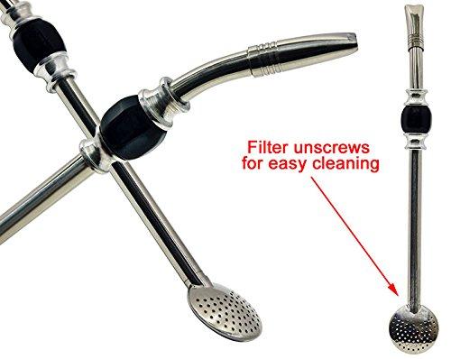 RECHERE RECHERE Stainless Steel Yerba Mate Tea Bombilla Gourd Drinking Straw Filter Silver (Black)