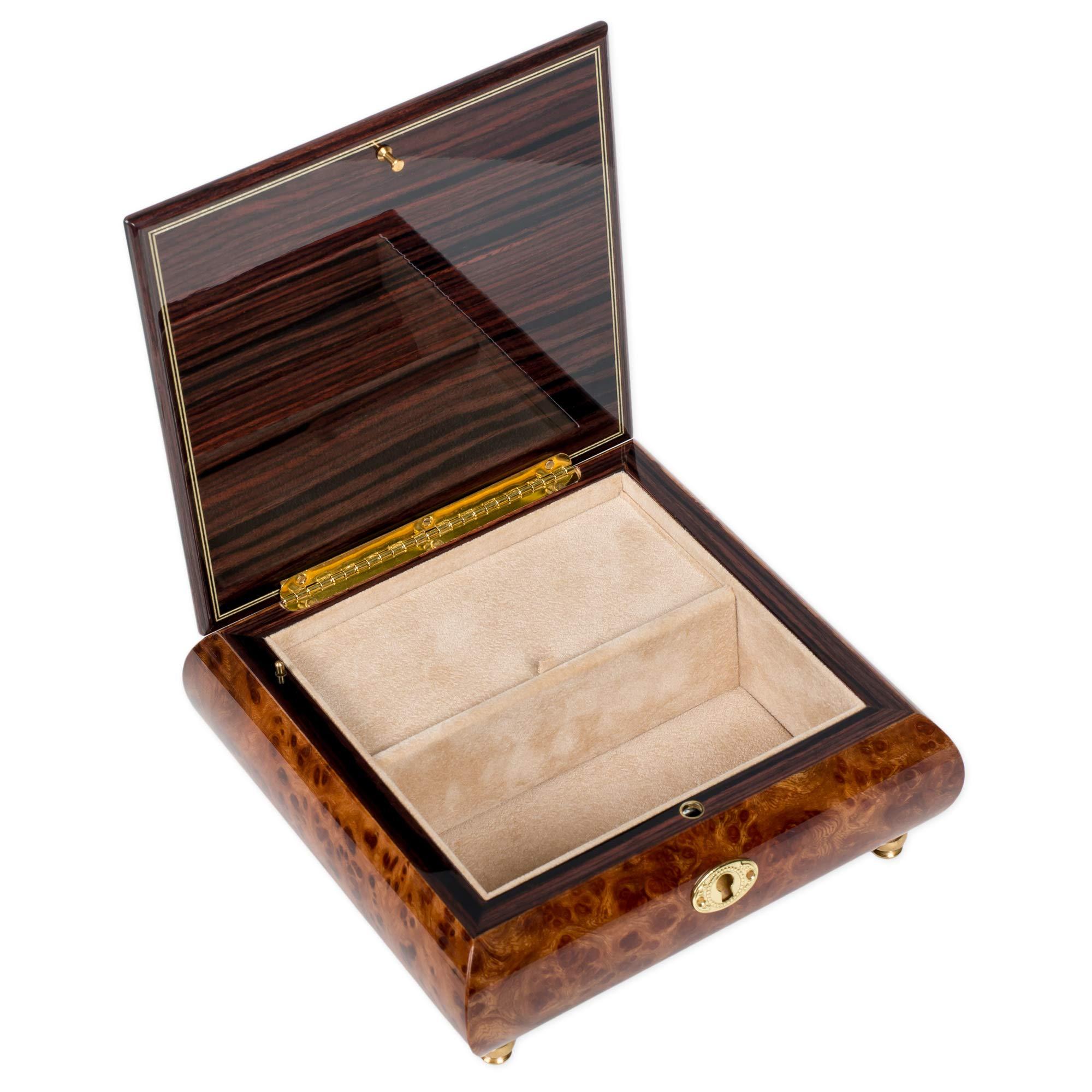 Splendid Music Box Co. Splendid Square Italian Inlaid Floral music box/jewelry box with lace design in high gloss finish with customizable tune options