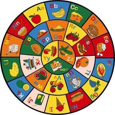 Champion Rugs Champion Rugs Kids Area Rug ABC Food Fruits Apple Banana Ice Cream Learning/ Playtime Non Slip Gel Back Carpet (8 Feet X 8 Feet Round)
