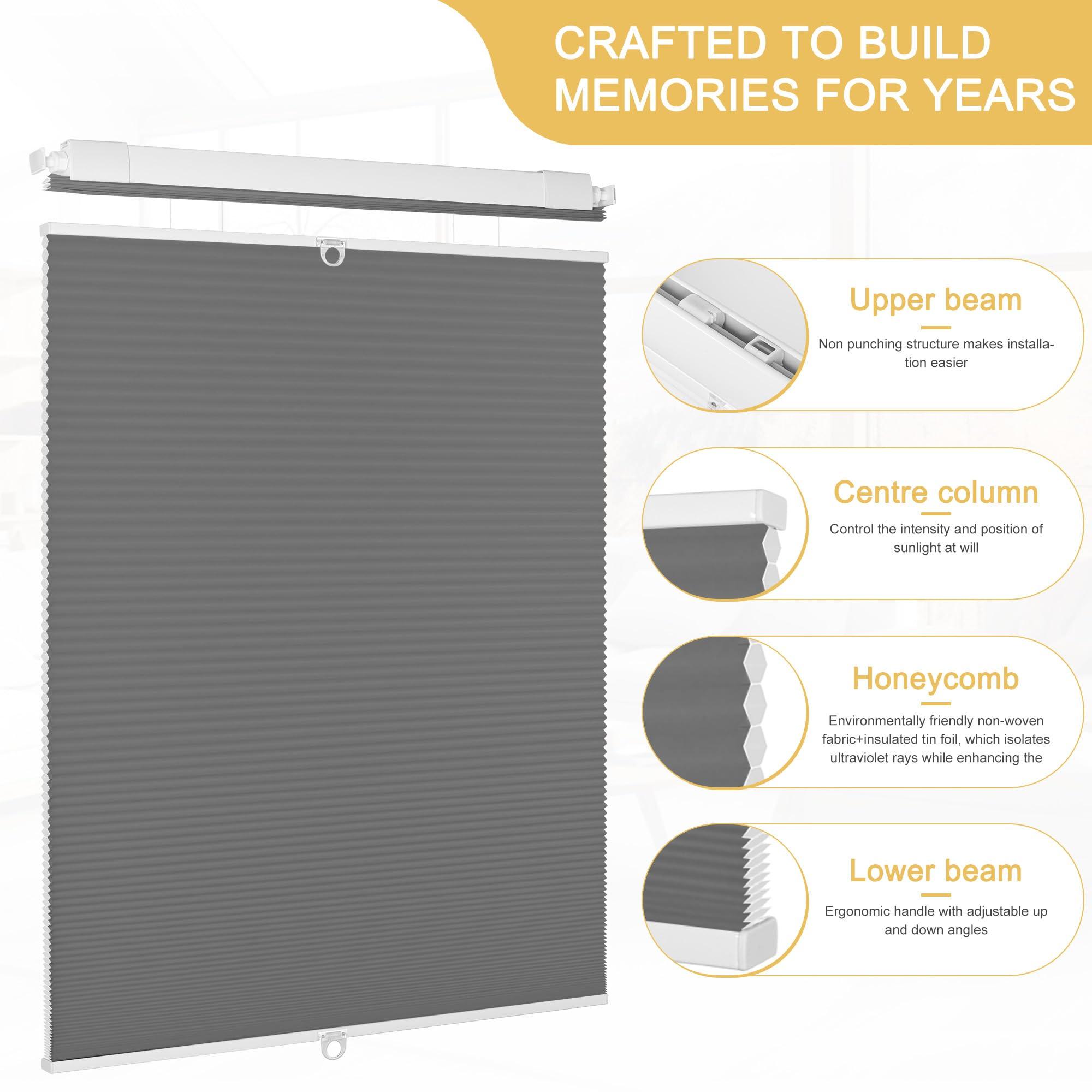 Doing-X Doing-X Cordless Cellular Shades Blackout Top Down Bottom Up No Tool No Drill Honeycomb Cellular Window Blinds Room Darkening French Door Blinds for Kitchen Living Room Office,Black,39" W x 48" H