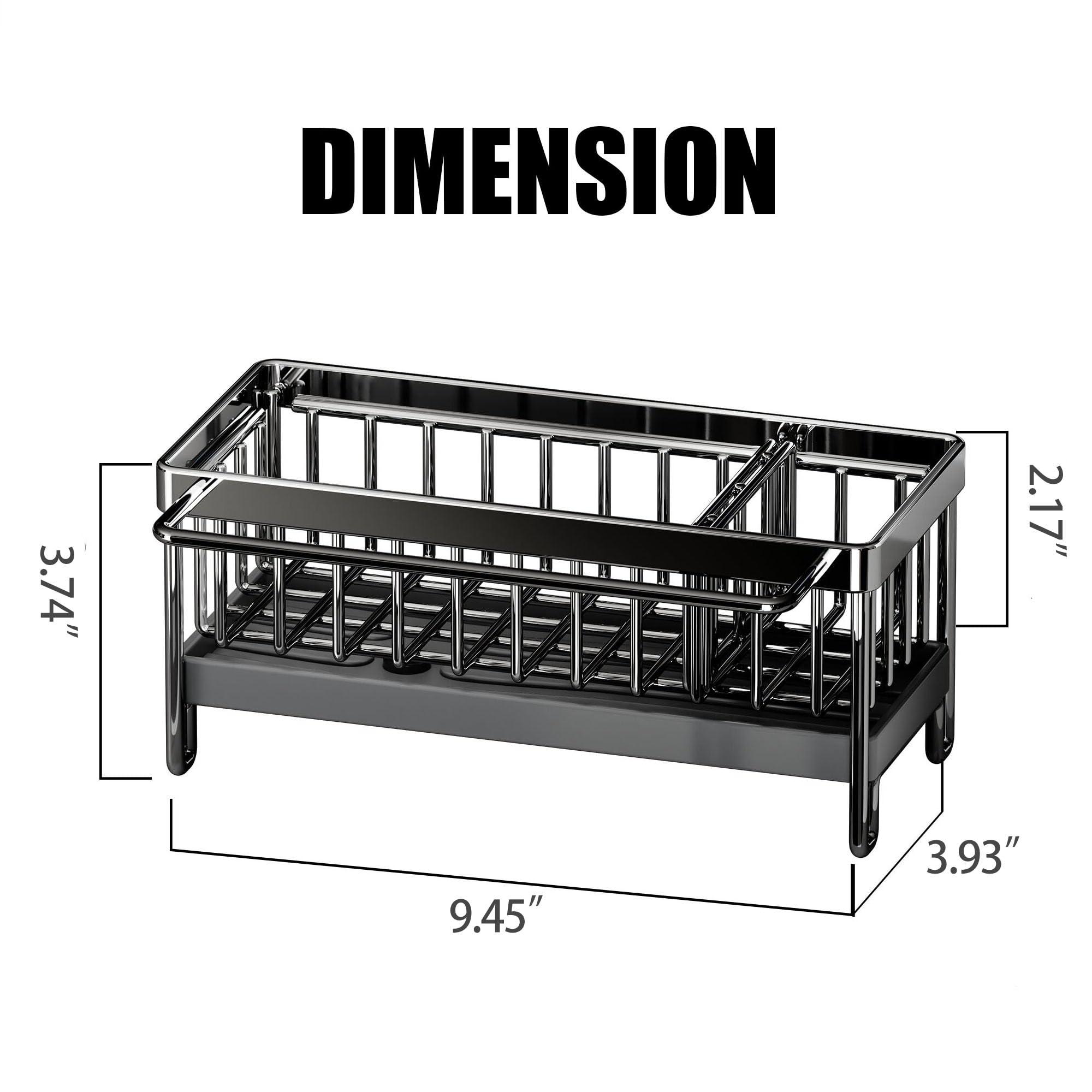 Biridict Sponge Holder for Kitchen Sink, Kitchen Sink Caddy, Dish Sponge Organizer with Divider, Dish Soap Dispenser Brush Holder Storage (Black Large)