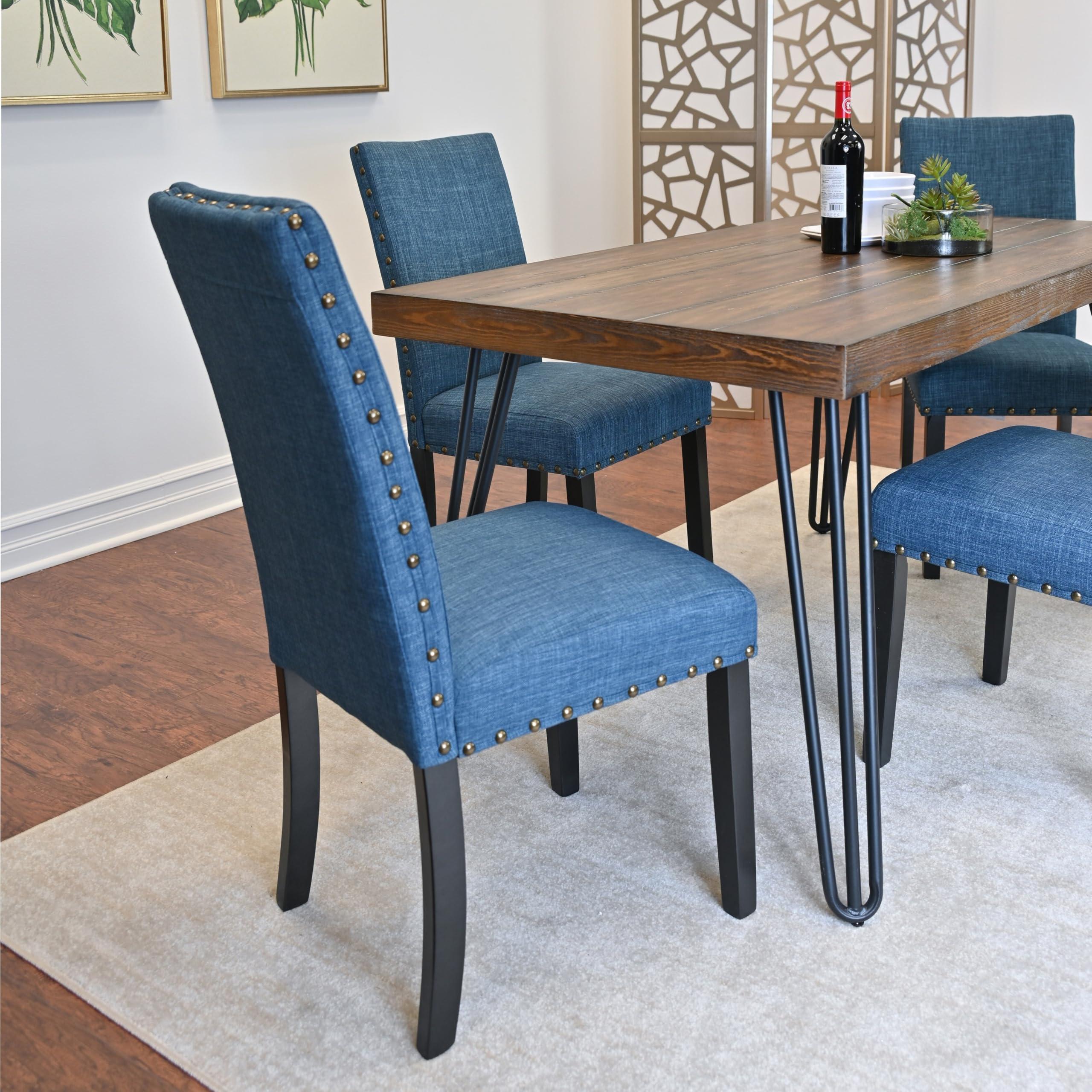 Roundhill Furniture Roundhill Furniture Amisos 5-Piece Dining Set, Hairpin Dining Table with 4 Chairs Blue