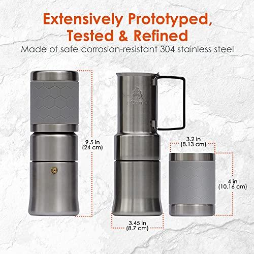 nCamp nCamp - Caf, Portable Coffee Maker, Portable Espresso Machine, Compact Camping Coffee Maker, Stainless Steel Travel Coffee Maker with Camping Coffee Cup, Reusable, 12 oz