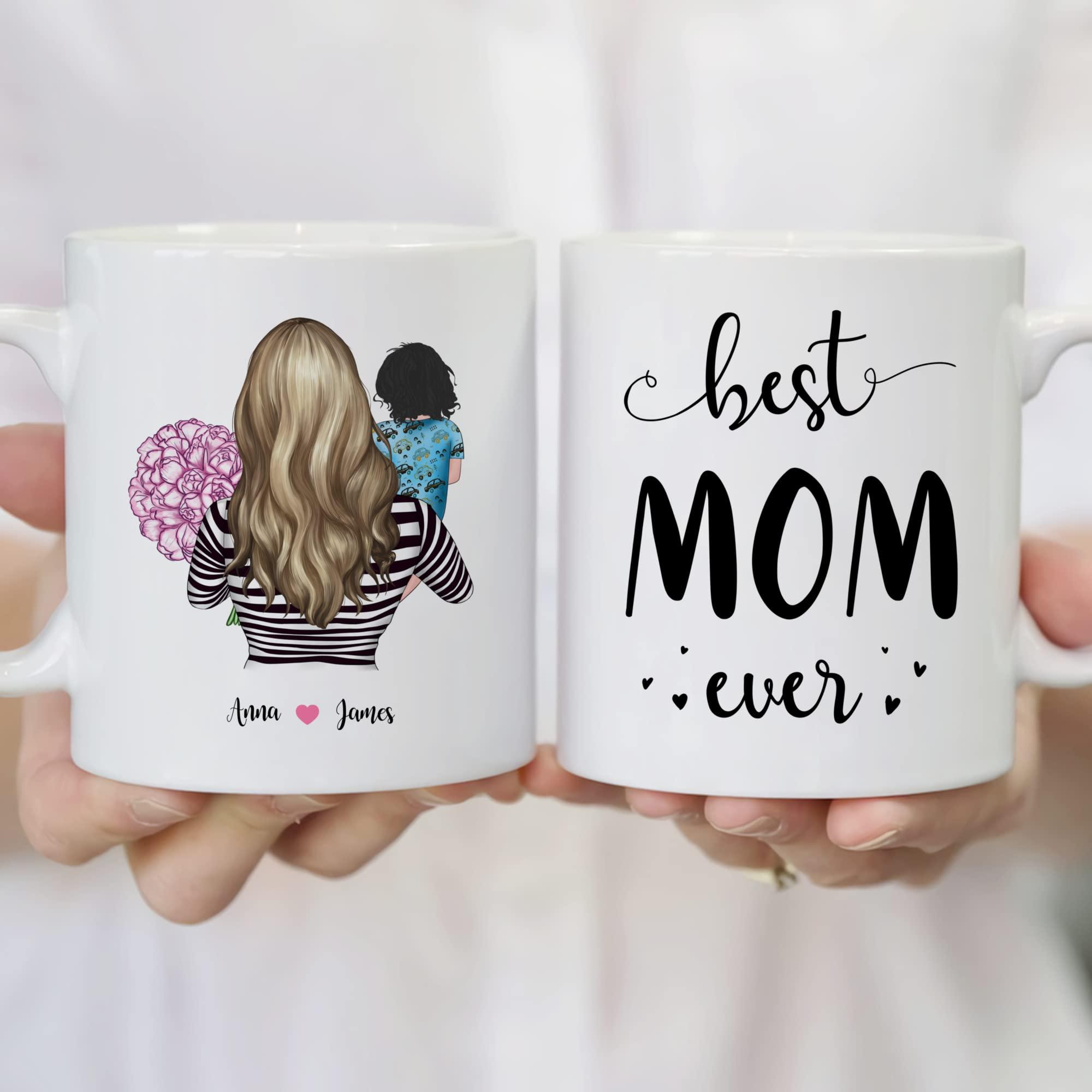 Gossby Gossby Personalized Custom Mug (Mom and Small Boy) Best Mom Ever Mothers Day Mug for Mom from Daughter Son, Personalized Mom Mug, Custom Mothers Day, Gifts Mug from Daughter Christmas Birthday, Gifts