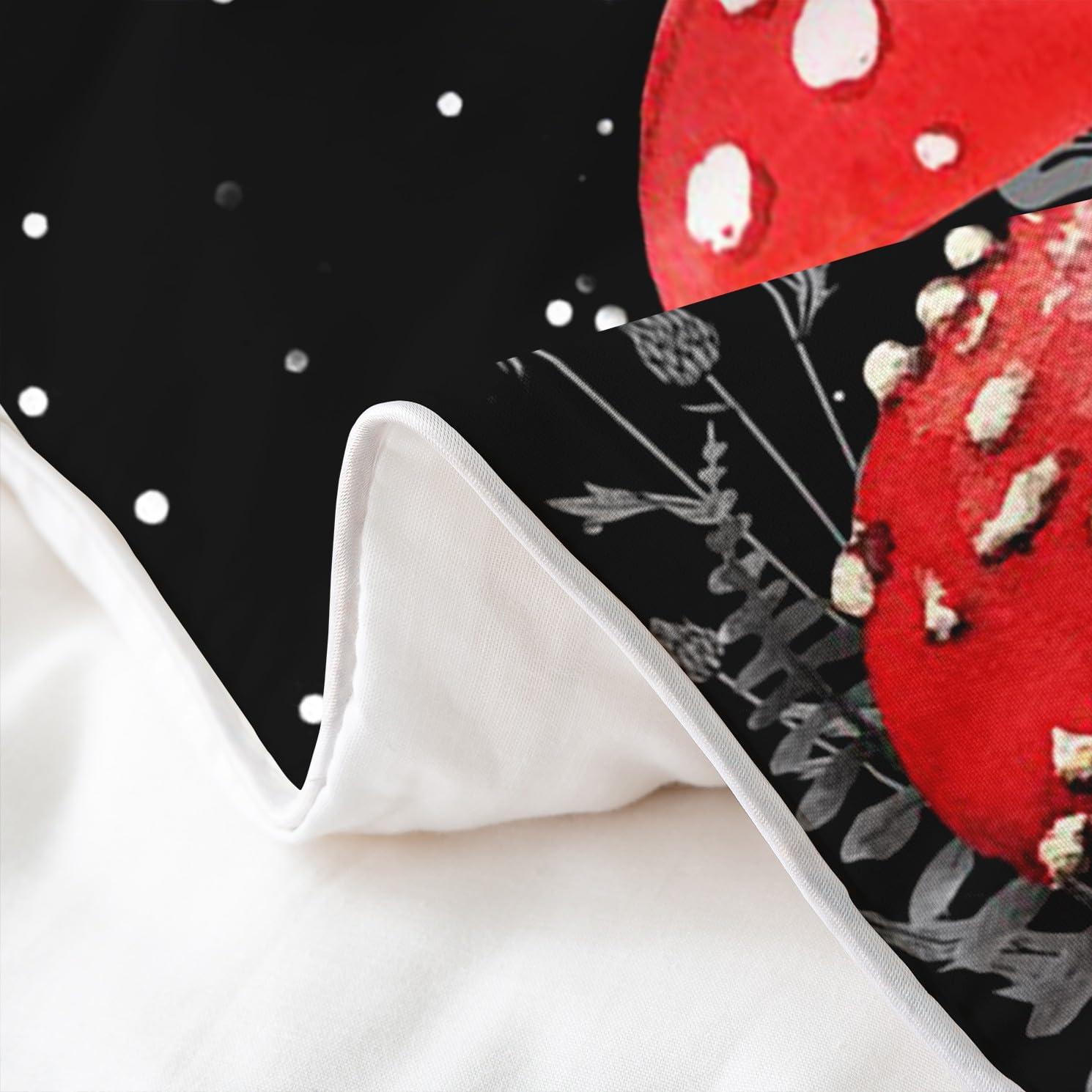 Castle Fairy King Size 3 Pcs Red Mushroom Duvet Cover 100% Cotton Sun Moon Exotic Starry Galaxy Bedding Set for Kids Teens Adults Wild Botanical Burgundy Plants Comforter Cover with 2 Pillowcases(No Comforter)