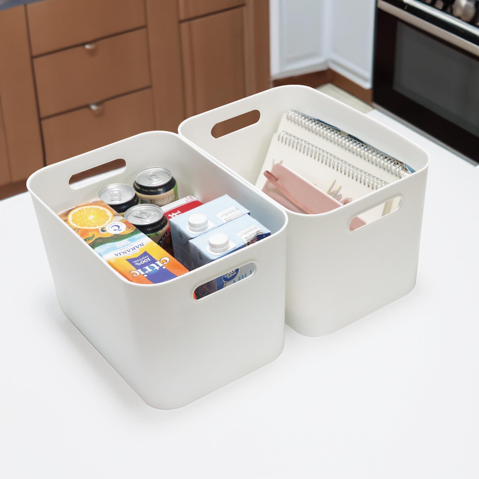 ZEXALOR ZEXALOR 6 Pcs Storage Bins with Lids, Stackable Plastic Storage Containers for Organizing, Organizer Bins Shelf Baskets for Pantry Cabinet Shelves Desktop (White, 4XL+2L)