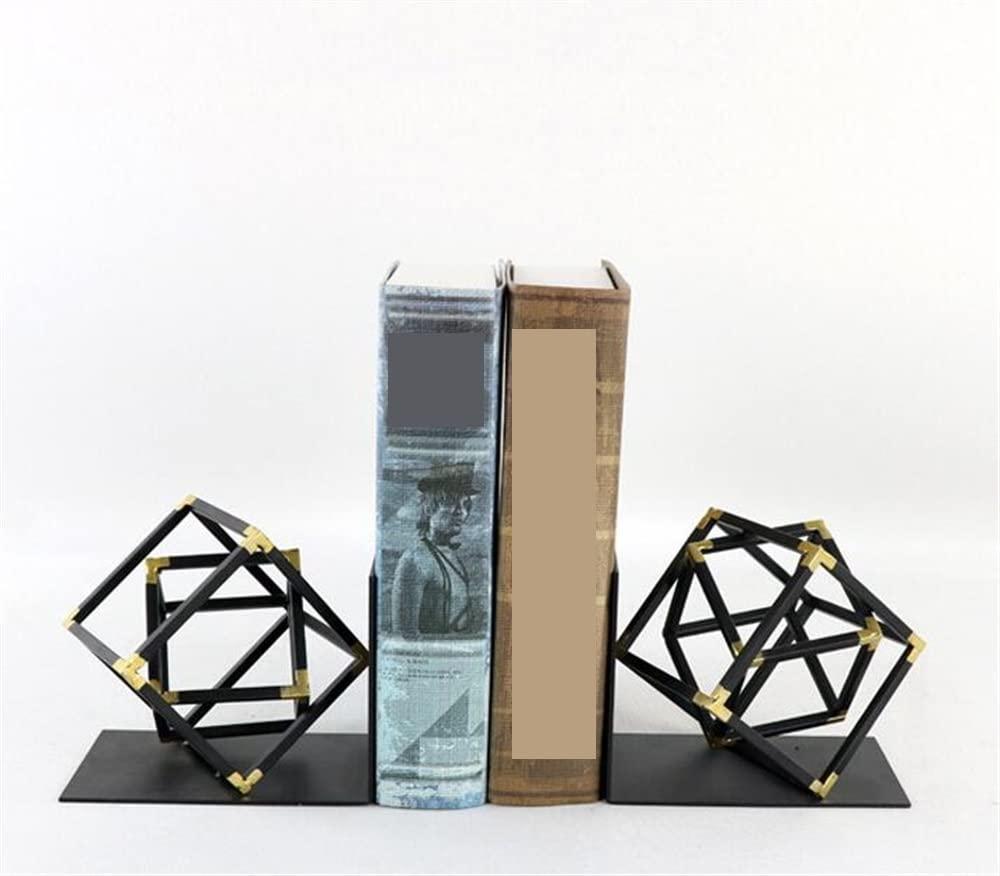 Generic Bookends for Shelves Bookends Decorative Metal Black Heavy Duty Bookend Geometric Design Book End Bookshelf Bookends Vintage (Black 18 * 14cm)
