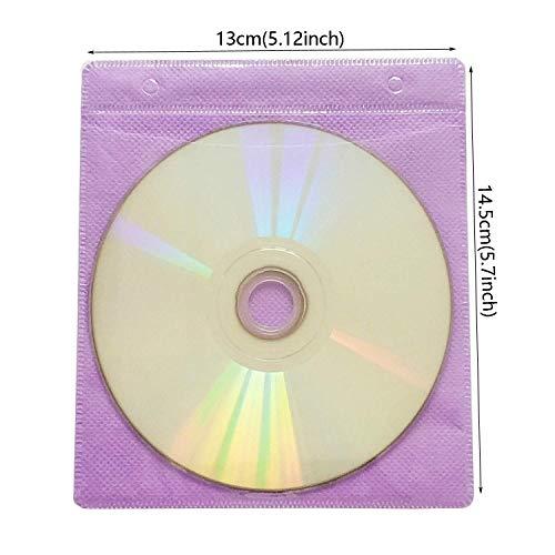 HAPPYLIVE SHOPPING 100 Pack Premium CD DVD Sleeves,Thick Non-Woven Material Double-Sided Refill Plastic Sleeve for CD and DVD Storage Binders Disc Case (Purple)