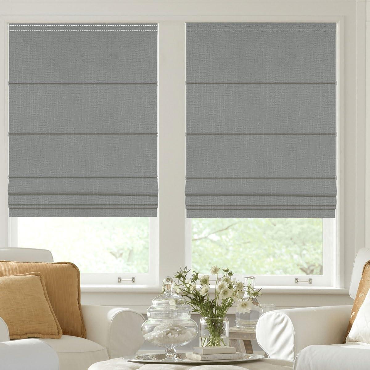 getopblinds Roman Shades Custom Size Blackout Roman Blinds for Windows, Thermal Insulated Heat Blocking Room Darkness Window Blinds & Shades, Linen Textured Blinds for Home Office, 59" W x 70" L, Grey-Blackout