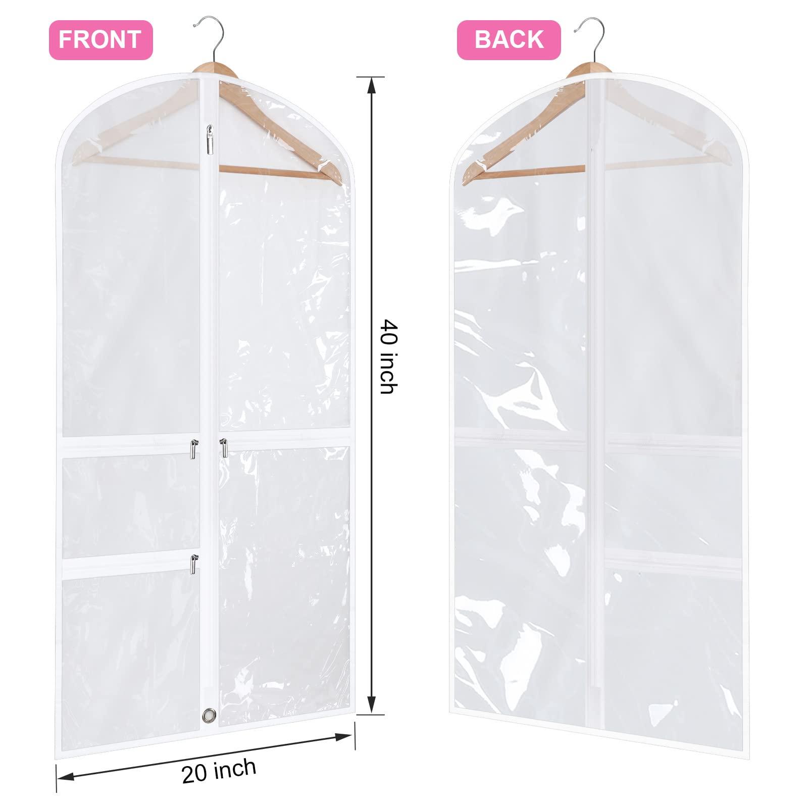 Woanger Woanger 6 Pcs Garment Bags for Dance Costumes Clear PVC with Zippers Garment Bag with Pockets Dance Costume Organizer Carrier for Storage Cover for Adult (White,20'' X 40'')