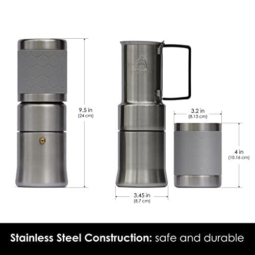 nCamp nCamp - Caf, Portable Coffee Maker, Portable Espresso Machine, Compact Camping Coffee Maker, Stainless Steel Travel Coffee Maker with Camping Coffee Cup, Reusable, 12 oz