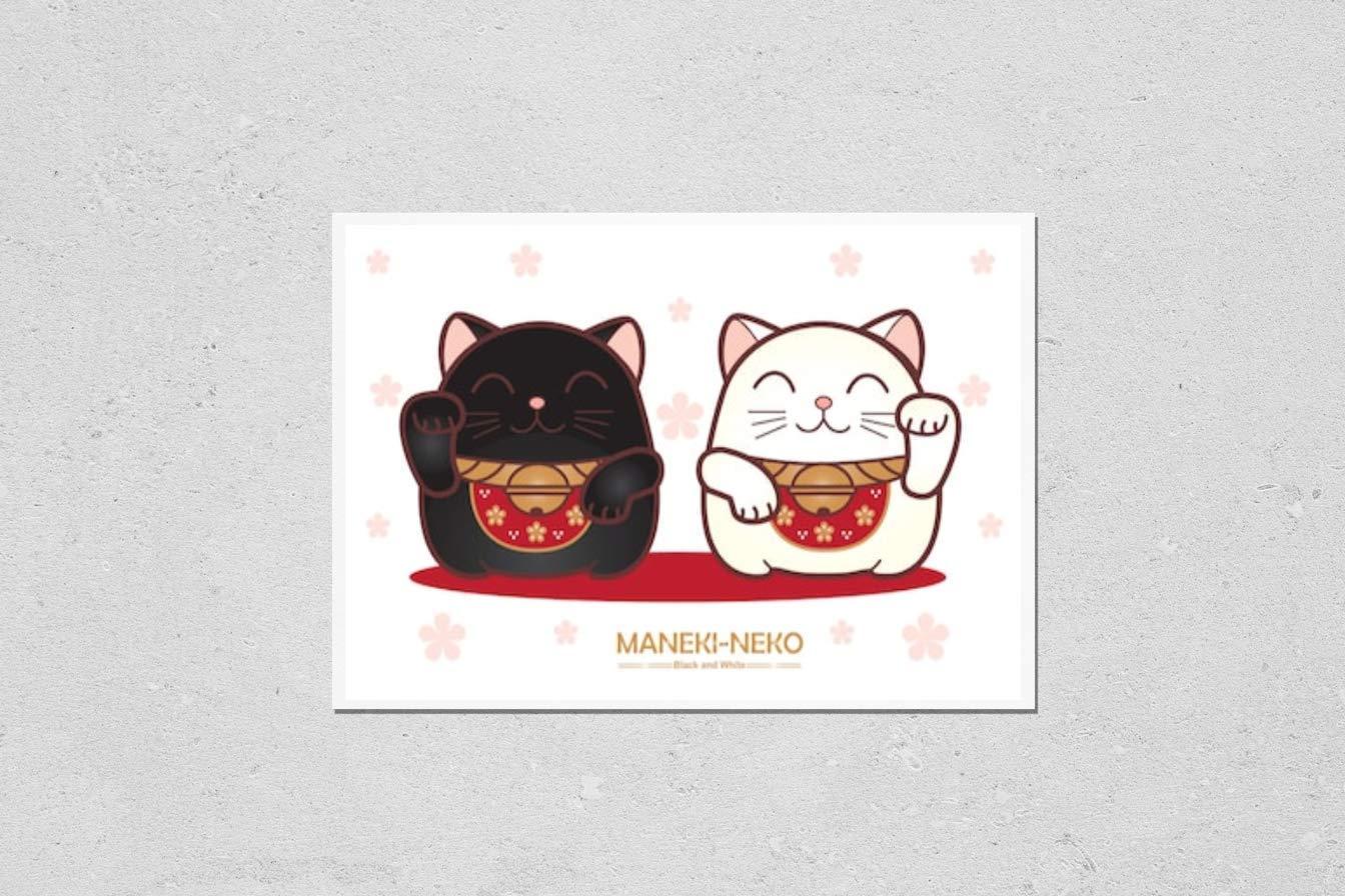 HardPress HardPress Wall Art Poster Print of Black and White Lucky Cats. Japanese Lucky Cat. Maneki Neko. Cute Cat.