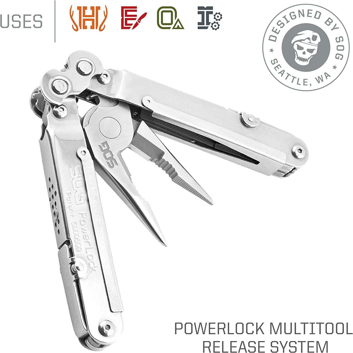 SOG SOG Multitool - Powerlock Heavy Duty Multitool Pliers, Electrician Wire Cutter Multi Tool w/ Ballistic Nylon Multitool Sheath with Clip (S60N-CP)