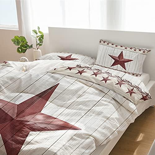 Queener Home Farmhouse California King Duvet Cover Set Rustic Country Star Wheat Ears, 3 Piece Bedding Set Microfiber Quilt Cover with Pillow Shams for Kids/Teens/Men/Women Western Farm Barn Door Plank