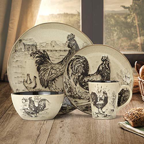Pfaltzgraff Pfaltzgraff Homespun Rooster 16-Piece Dinnerware Set, Service for 4 Brown