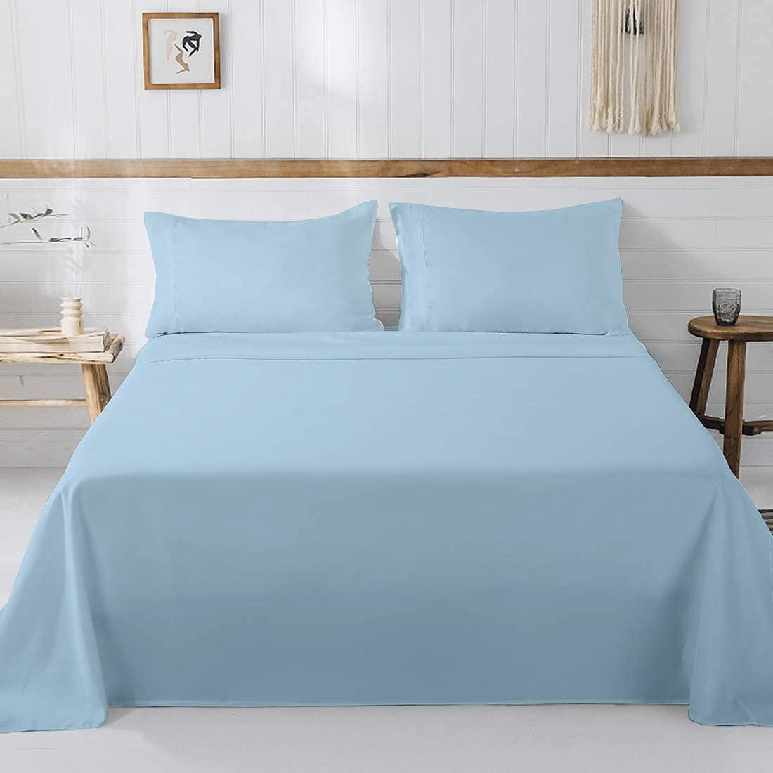 Shreem Linen Short Queen Sheets, RV Sheets Set for Campers, Deep Pockets Fitted RV Bunk Sheets, 4-Piece 1800 Microfiber Bed Sheet Set, Cool & Breathable, RV Queen Sheets (Light Blue, Short Queen)