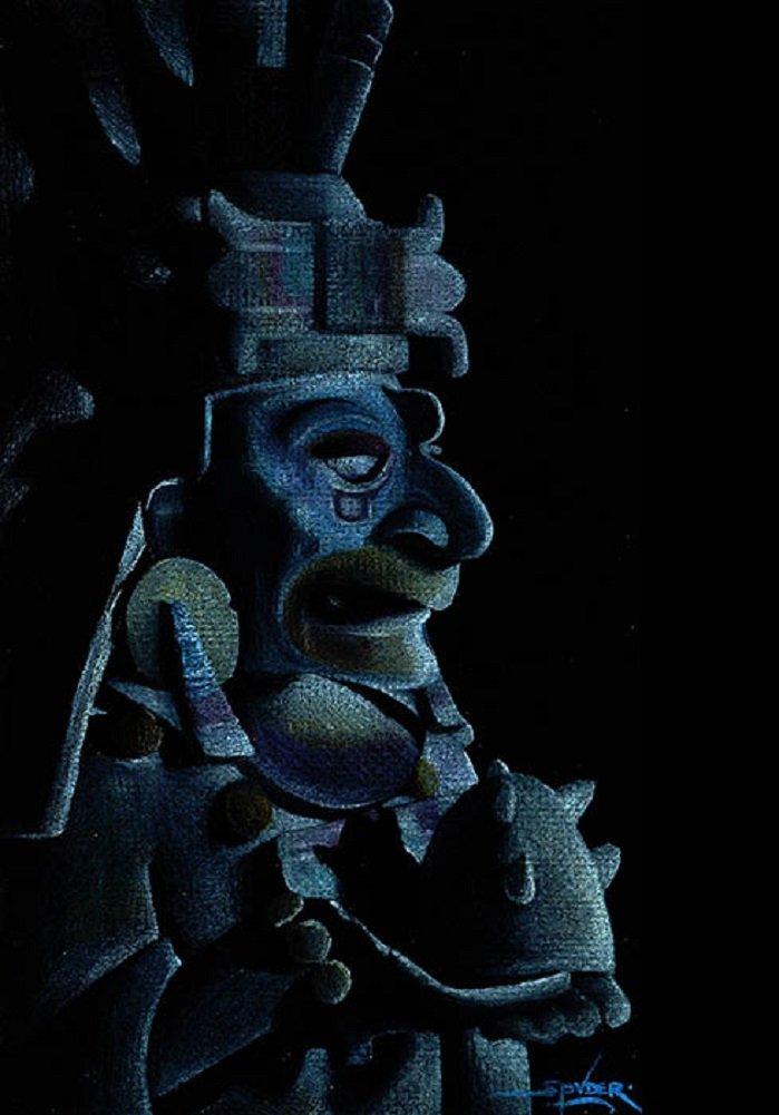 Black Market Art Company Mayan God Itzamna by Spyder Aztec Tribal Idol Tattoo Wood Framed Fine Art Print