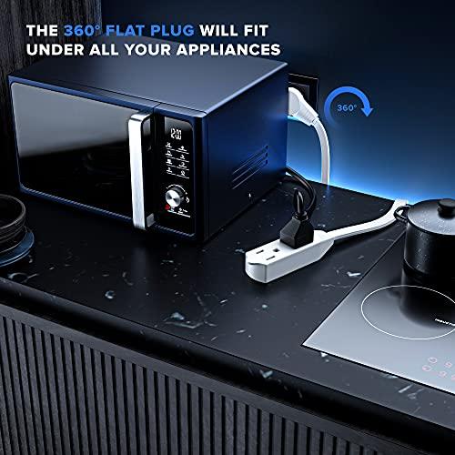 Maximm Maximm Cable 15 Ft 360 Rotating Flat Plug Extension Cord/Wire, 16 AWG Multi 3 Outlet Extension Wire, 3 Prong Grounded Wire - White - UL Certified