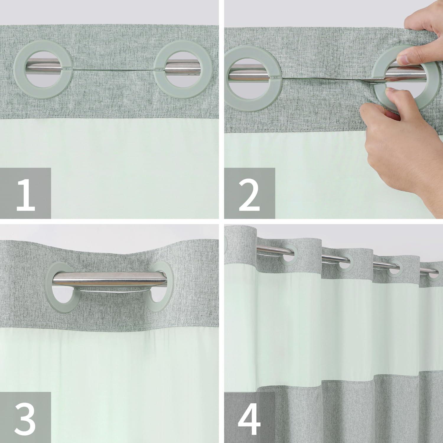 eachope eachope Extra Long No Hooks Needed Linen Textured Shower Curtain with Snap-in Fabric Liner Set,Sage Green Hotel Luxury Decor Shower Curtains for Bathroom,Waterproof & Washable,71Wx86H