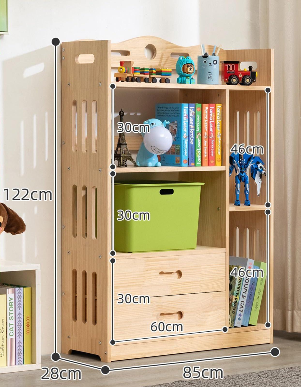 LOKORI LoKori Freestanding Bookshelf with 2 Drawers, Wood Natural Bookcase for Living Room, Home Office,Open Display Storage Shelf Organizer Shelves for Books CDs Plants,4Tier