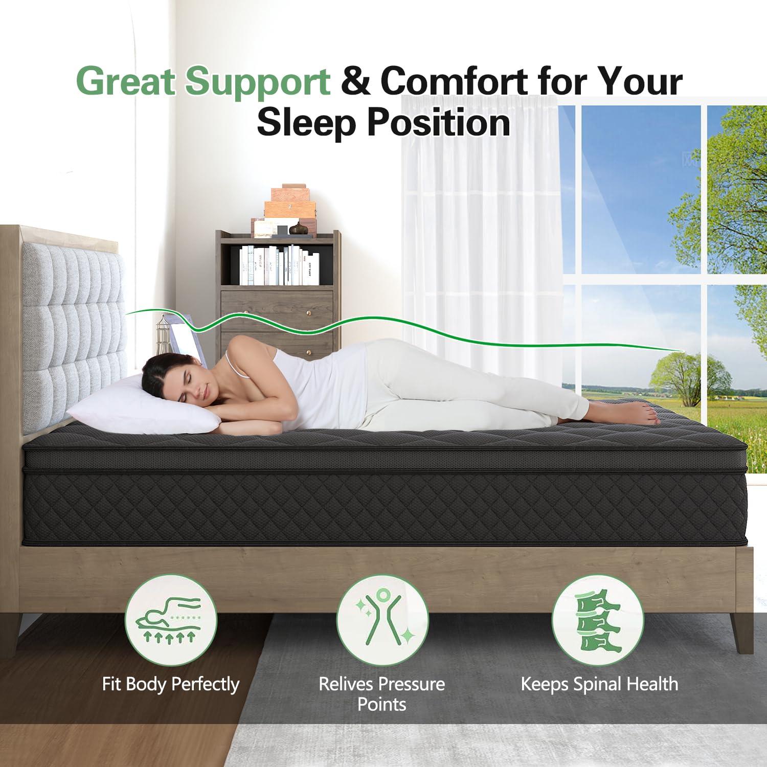 VISCOUNTESS VISCOUNTESS King Hybrid Mattress, 10 Inch Euro Top Mattress Medium Firm for Back & Lumbar Support, 100 Night Trial, Individual Pocket Spring Mattresses for Motion Isolation & Pressure Relief